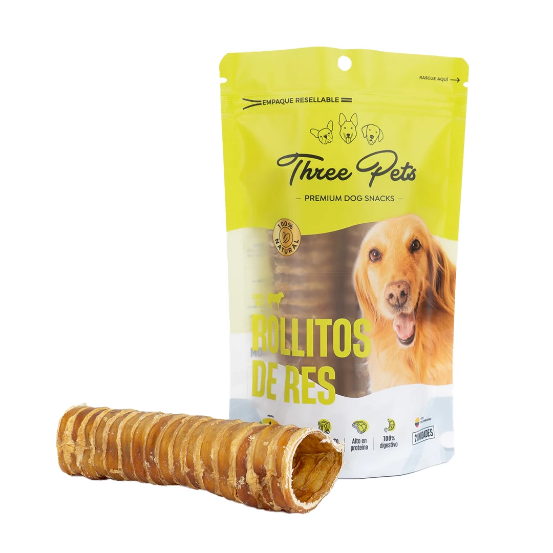 THREE PETS PERRO ROLLITOS DE RES (X2 - 60 GR)