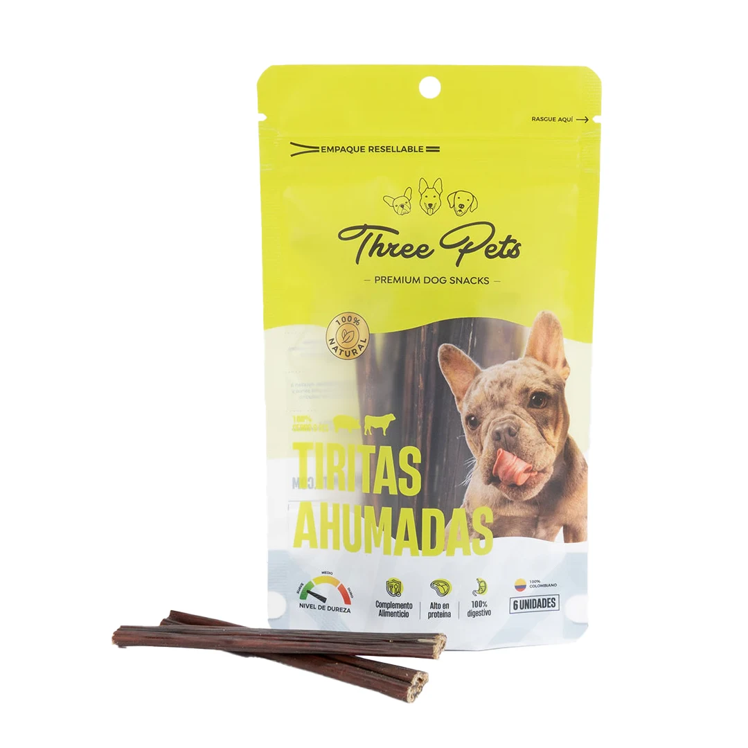 THREE PETS PERRO TIRITAS AHUMADAS (X6 - 30 GR)