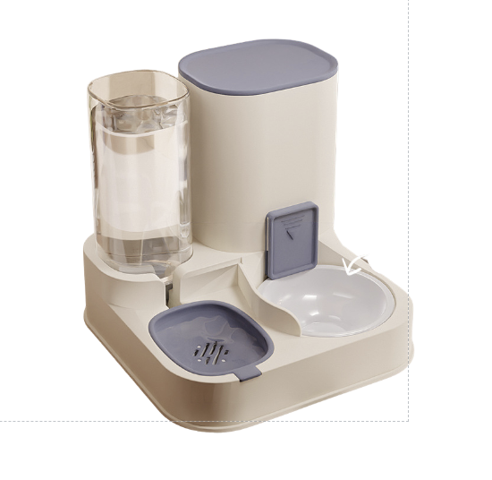 [GM-V6062] Comedero y bebedero Minimalista con tazón (B- CON PLATON DE CERAMICA CON FILTRO, Gris)