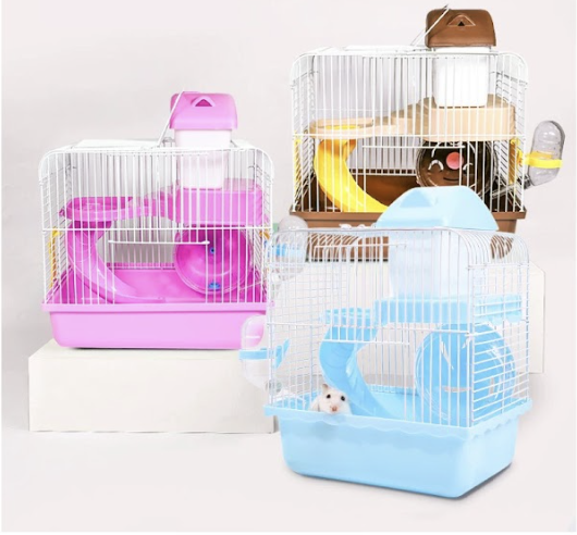 Casa para Hamster con rodadero y rueda (M - 27*21*30cm, Azul)