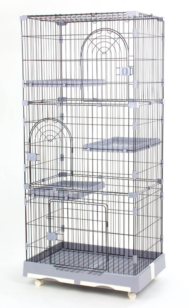 Jaula para gatos 3 niveles con ruedas y cajonera (L 195x99x63 cm, Negro)
