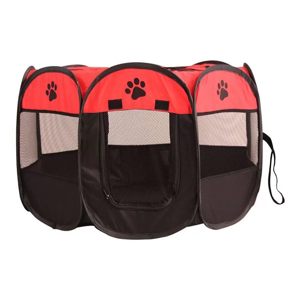 Corral plegable para mascotas (M - 91x91x58cm, Rojo)