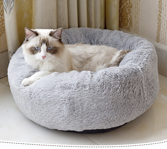 Cama diseño de dona felpa (S, Gris)