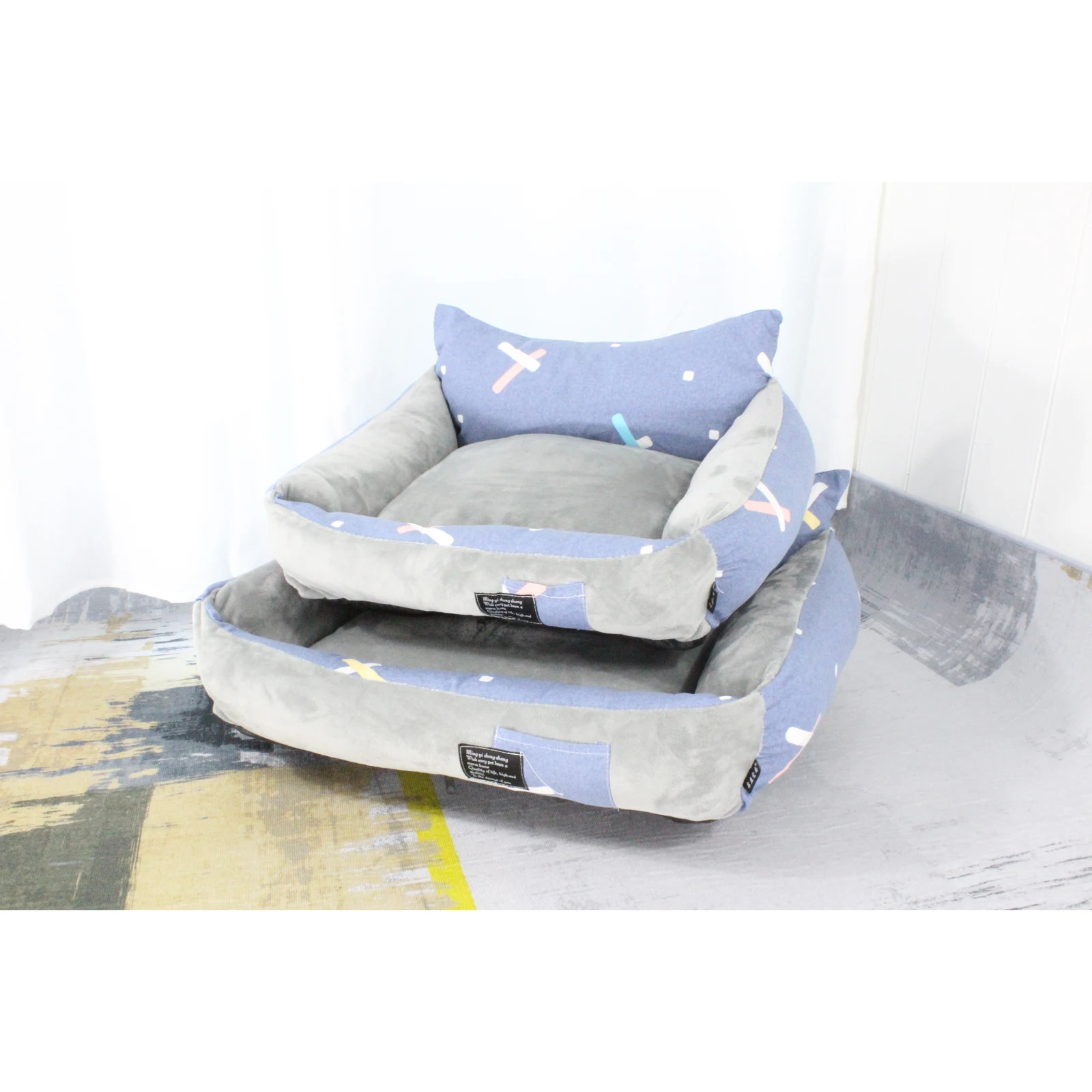 Cama sofá con diseños (Azul abstracto, M 55x45x29 cm)